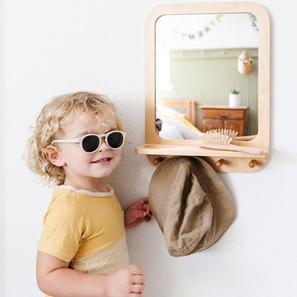 Montessori Wooden and Acrylic Wall Mirror with Hooks for Toddlers