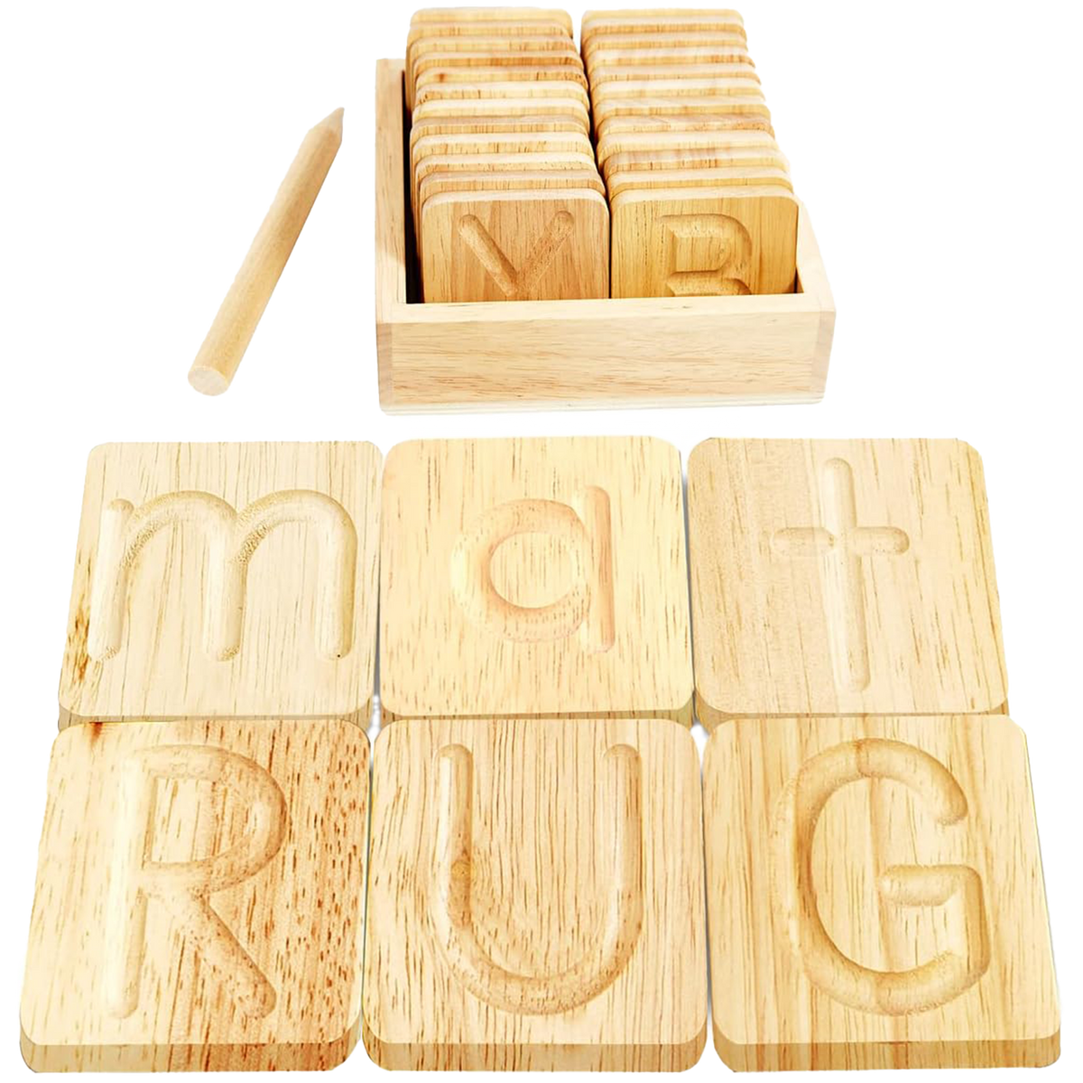 Whittlewud Wood Alphabet Tracing Board Montessori Letters - Wooden Letters  - Large Print Letters for Toddler to Preschool 