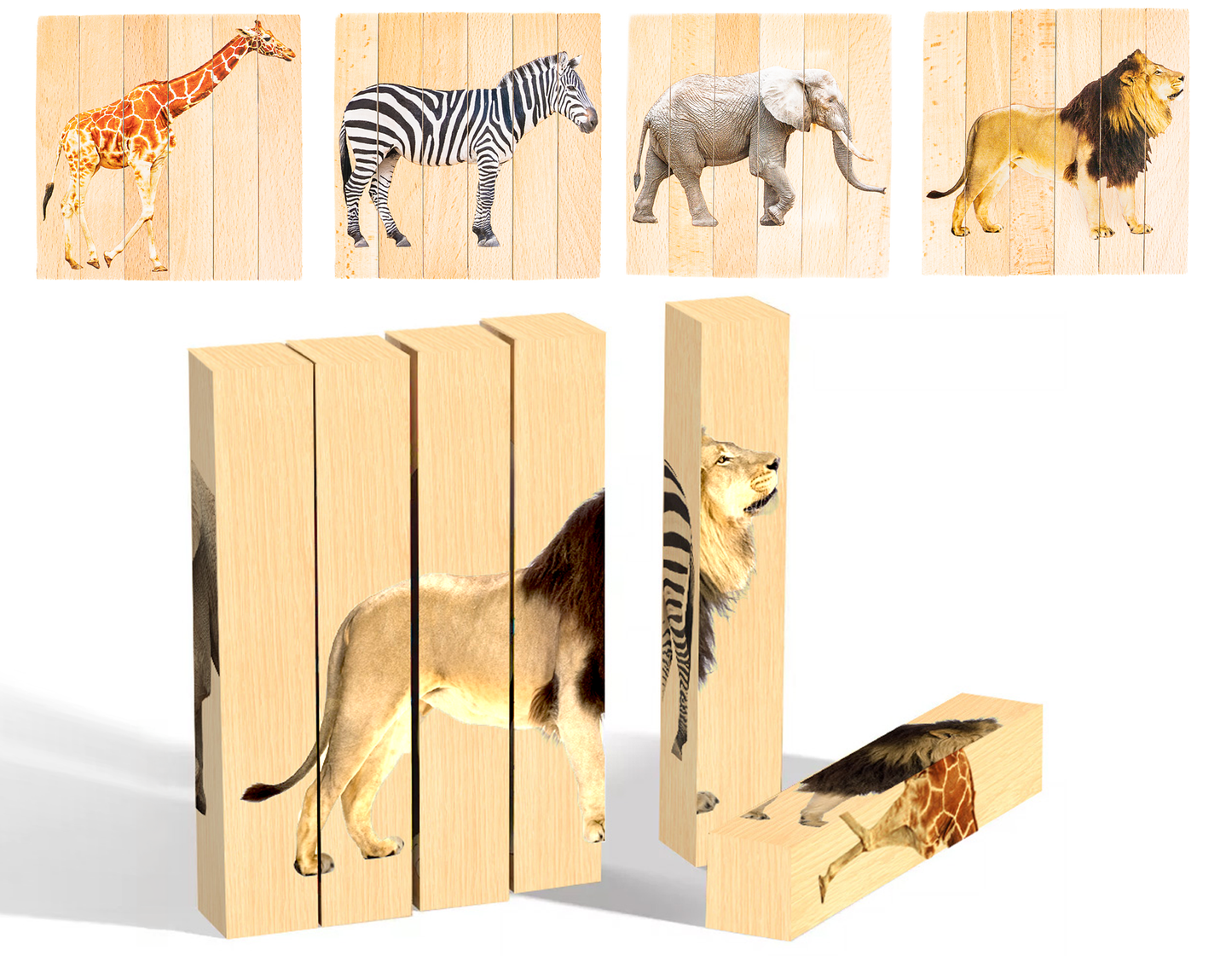 Montessori 4 in 1 Safari Animal Block Puzzle