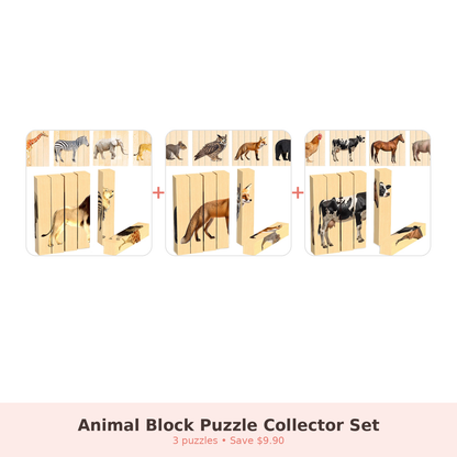 Animal Block Puzzle Collector Set (Safari + Woodland + Farm)